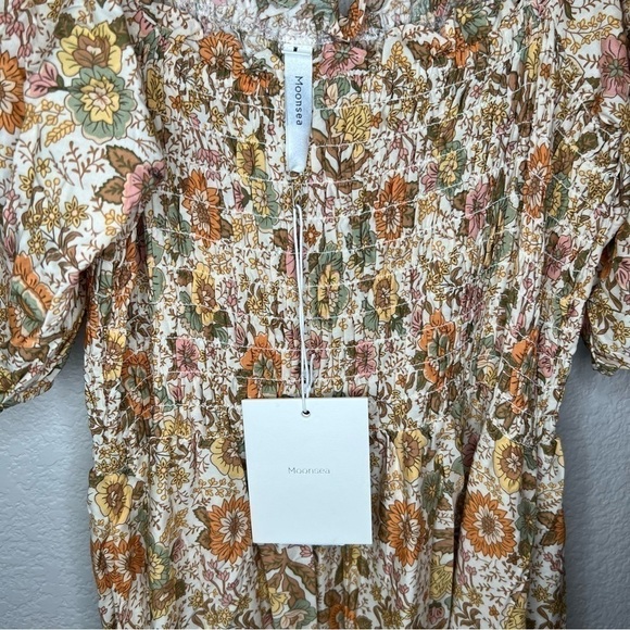Moonsea Floral Smocked Puff Sleeve Midi Dress Size L - Picture 6 of 9